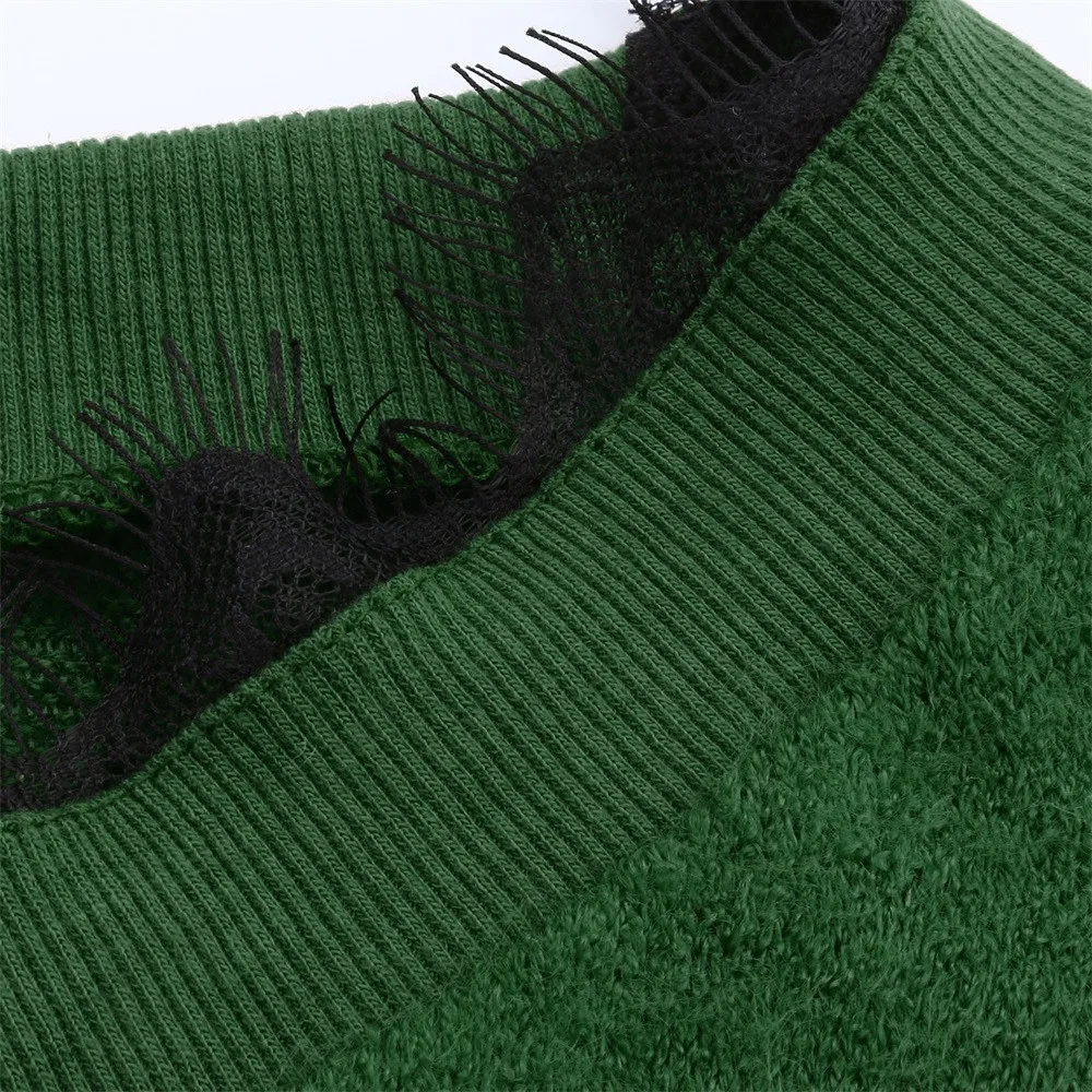 Retro Lace Tunic Knitwear Sweater Women Pullover Long Sleeve V-Neck Casual Loose Jumper Autumn Women's Knitted Tops F821 | Женская