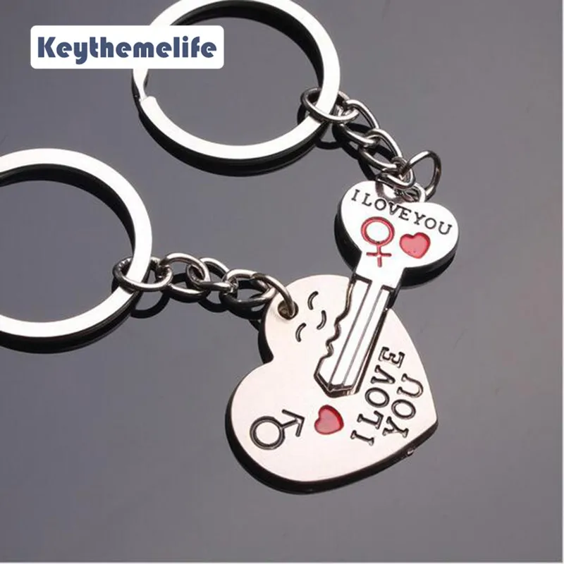 2 шт. пара брелок сердце для ключей из цинкового сплава влюбленных с цепочкой