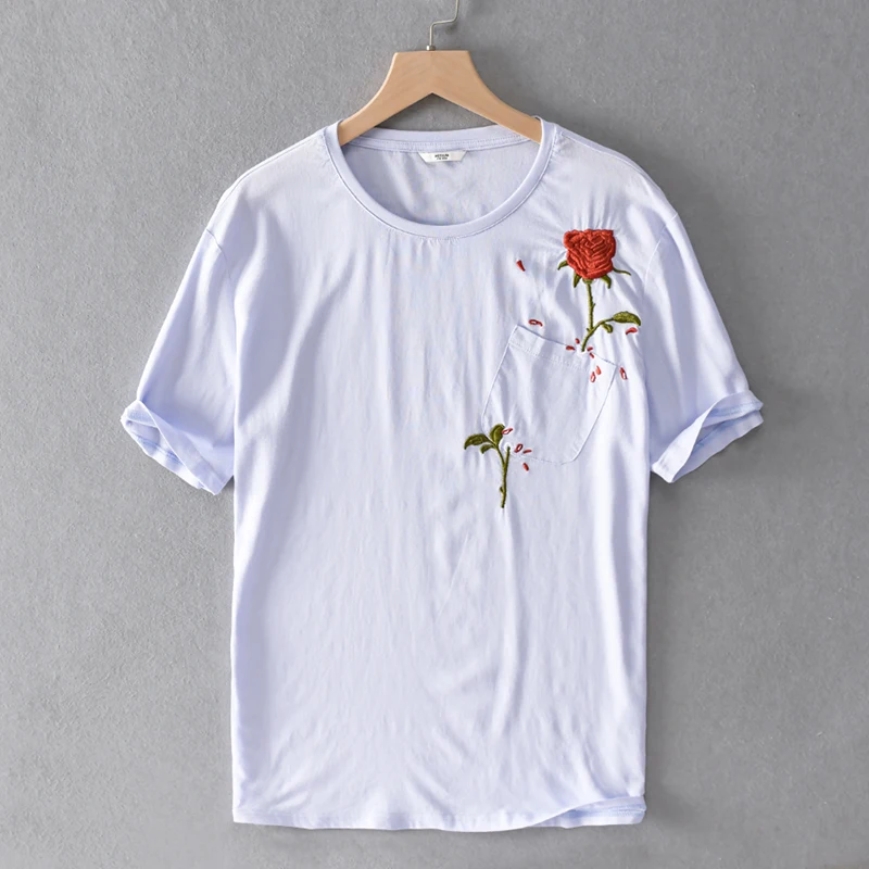 

Embroidered short sleeve linen t shirt men brand summer t-shirt for men fashion casual t shirts male comfortable tshirt male