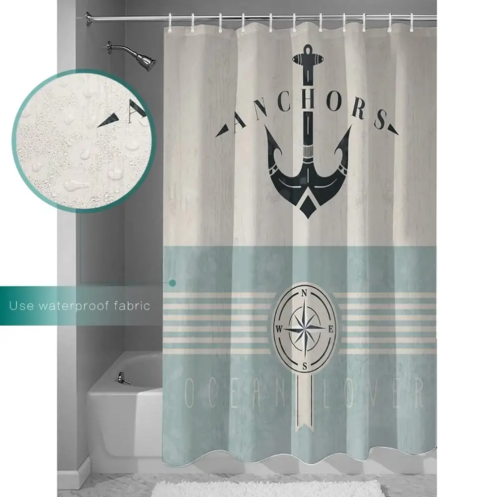 Занавеска для душа с морским якорем морской тематикой антикварная бежевая