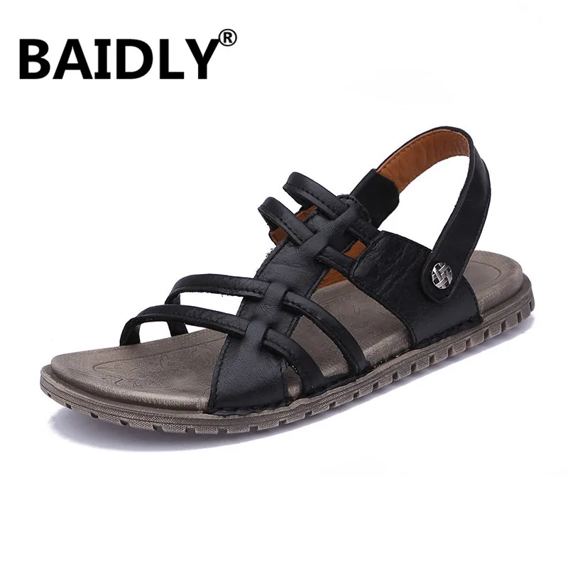 Мужские кожаные сандалии новая пляжная повседневная обувь уличные летние
