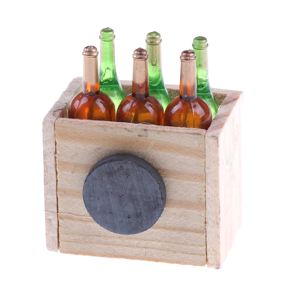 

Miniature Doll House Accessories Mini 6 Wine Bottles With Wooden Frame 1:12 Dollhouse Kitchen Decor Toys Doll Furniture