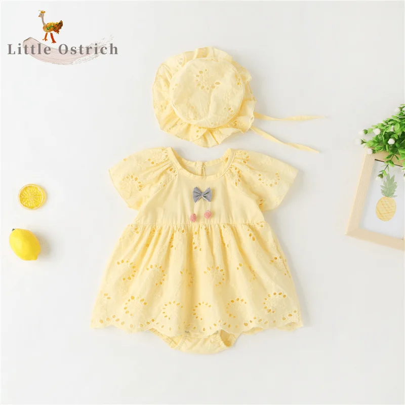

Newborn Baby Girl Cotton Romper+Cap Summer Embroidery Short Sleeve Lace Skirt Jumpsuit Infant Toddler Child Baby Clothes 0-2Y