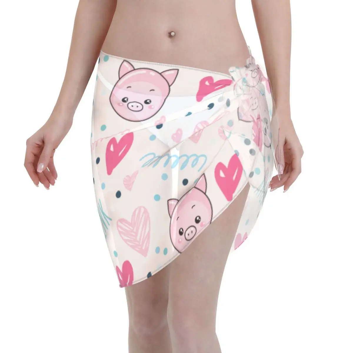 

Сексуальные женские пляжные купальники, искусственная накидка, кафтан, саронг, пляжная одежда, животные, Свинья с сердцами, бикини, накидки, ...