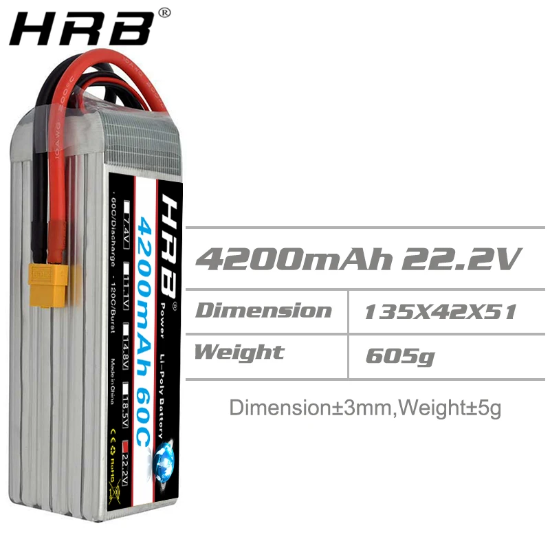 HRB 6S 22,2 V Lipo батарея 4200mah Deans XT60 EC5 XT90 TRX T Разъемы 60C RC гоночный Вертолет FPV самолеты автомобили грузовик лодки запчасти