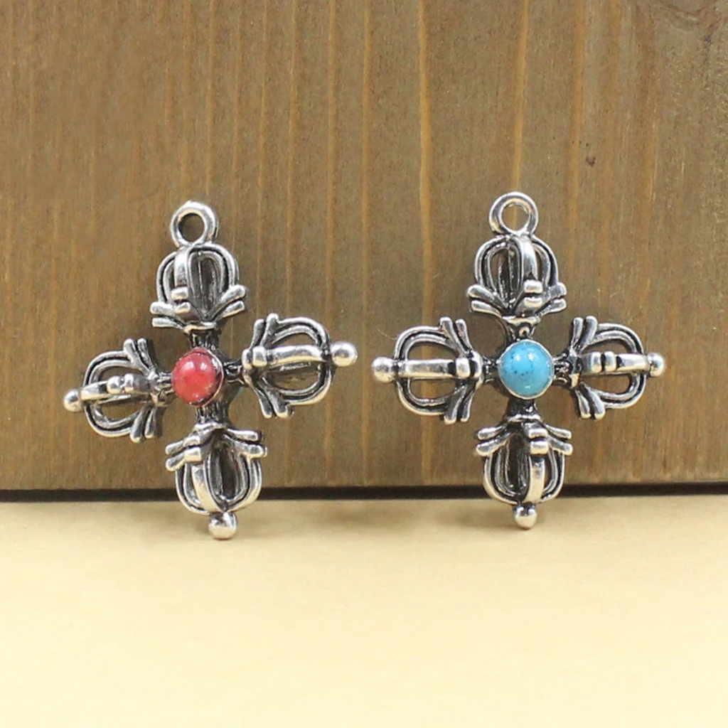 Тибетский серебристый цвет буддизм Пест Ваджра крест амулет кулон|silver cross pendant|tibet