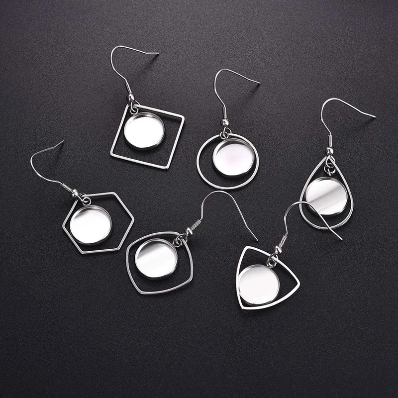 Earring Tray with Glass Dome Set-Line Hook Earrings Blank Frame Round and Transparent Cams for DIY Craftsmanshi | Украшения и