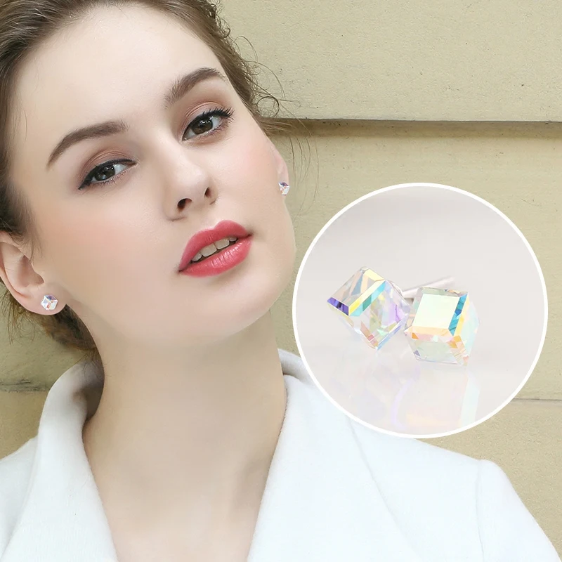Warme Farben, 925 пробы, серебряные женские серьги, хорошее ювелирное изделие, простой маленький кубик, Кристальные серьги-гвоздики для девочек, Brincos