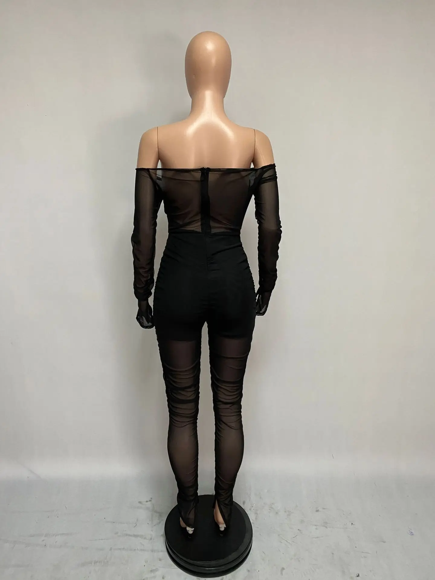 

2021 Spring Women Jumpsuit Slash Neck Off Shoulder Long Sleeve Sheer Mesh Rompers Womens Jumpsuit Outfit Overalls Soild Color