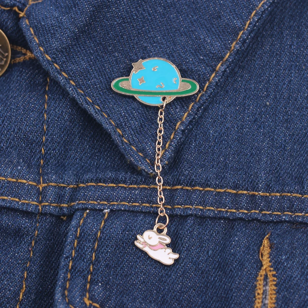 Симпатичные броши в виде кролика с изображением астронавта значок на лацкан