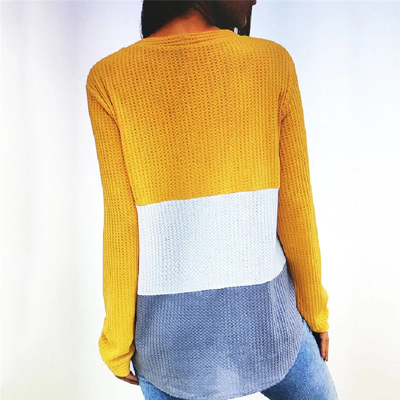 Зимний желтый женский свитер Осенний Повседневный на пуговицах с v-образным