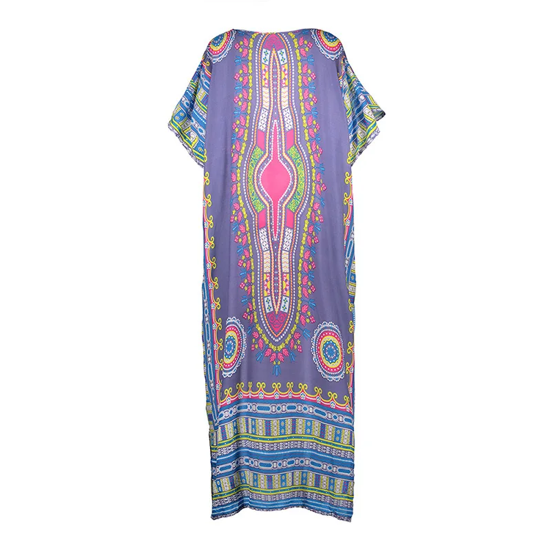

Unisize Multi Colors Modern African Dashiki V neck Bohemian style Lady Summer Beach Dresses