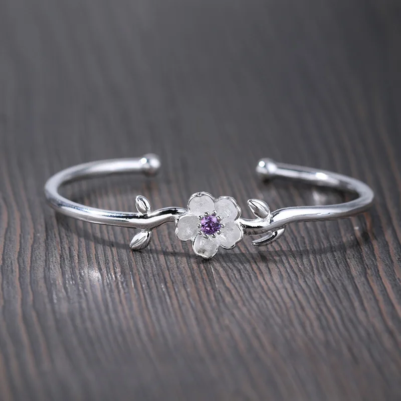 

IHUES 925 стерлингового серебра изысканный вишня в цвету браслет с розового и фиолетового цветов циркон для женщин вечерние ювелирные изделия