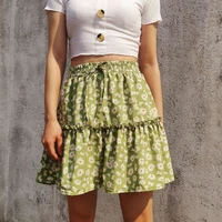 women casual lace up high waist mini skirts 2021 fashion summer girl floral short daisy print pleated skirt ladies streetwear