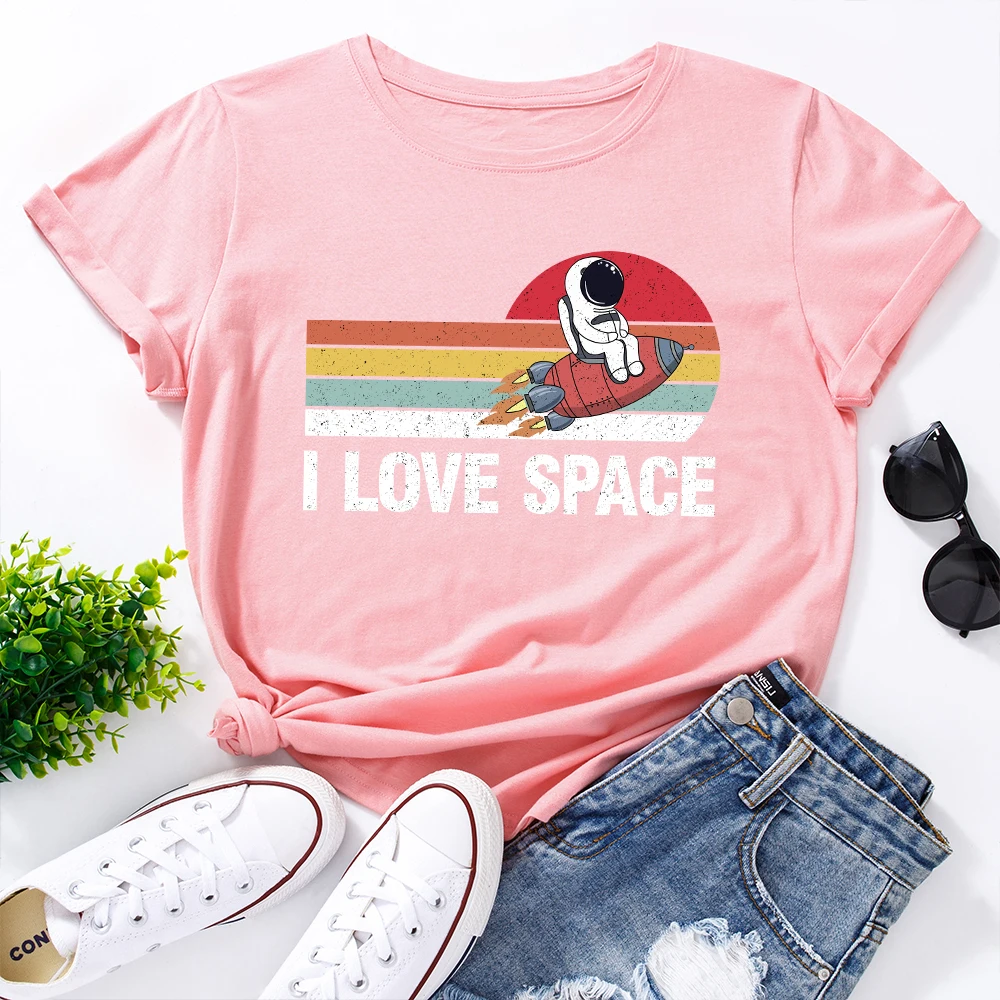 Женская футболка с рисунком I Love Space из 100% хлопка коротким рукавом повседневная