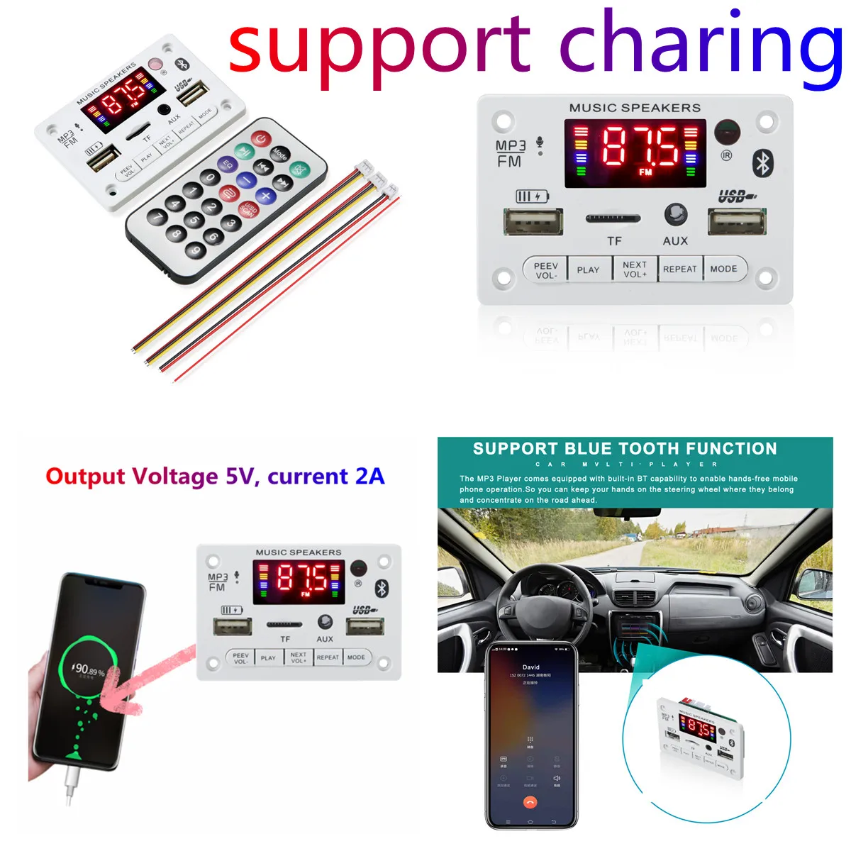 Bluetooth Audio MP3 WMA Decoder Board With Handsfree Voice Record USB TF FM Radio Module For Speaker Player Car Kit | Электроника