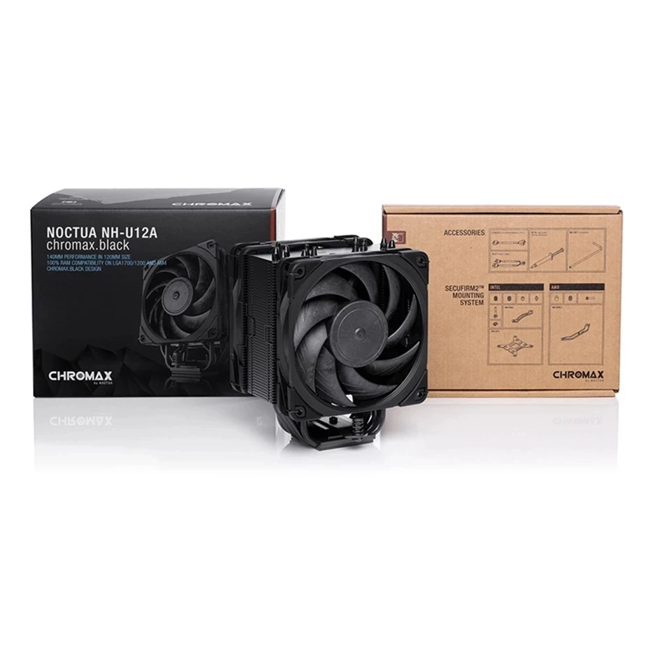 Noctua NH-U12A chromax. Черный 7 тепловых труб башенный кулер ЦП с двумя вентиляторами ШИМ