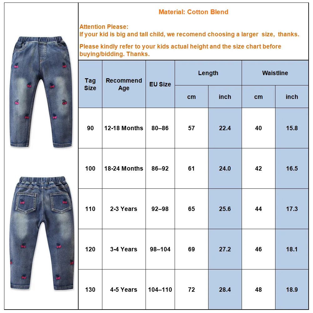 Джинсы для девочек с принтом вишни весенние детские джинсовые штаны со средней