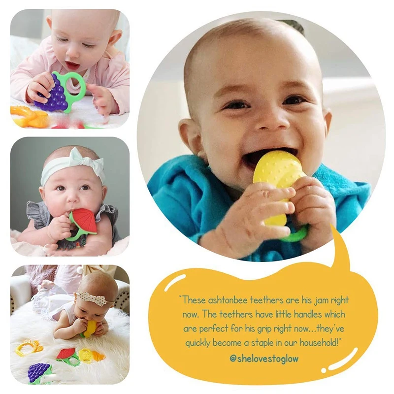 

Silicone Baby Teething Toys 5 Pack - BPA Natural Organic Freezer Safe Teether Sensory Toy for 3 to 12 Months Babies, Infant, Tod