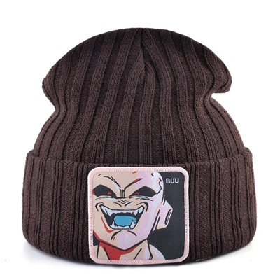 MAJIN BUU зимняя шапка для мужчин дракон вязаная шапочка с помпонами шапка s Женская Skullies Beanies для мужчин вязанная шапка с вышивкой унисекс теплые шапки Gorro - Цвет: Коричневый