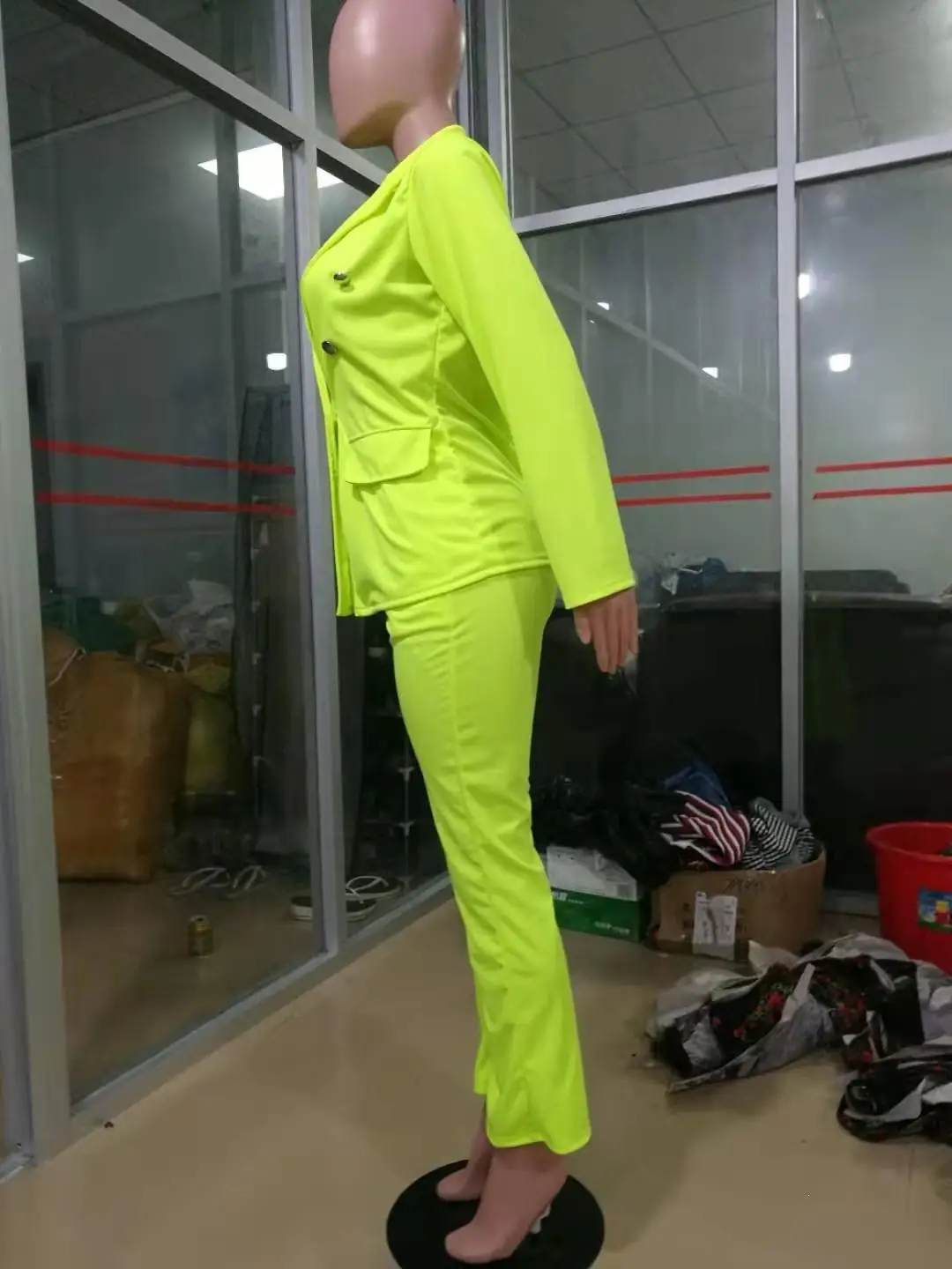Fall Office Suits Women Tracksuit Long Sleeve Fluorescent Green Blazer Pants Suit Two Piece Set Lady Outfit | Женская одежда