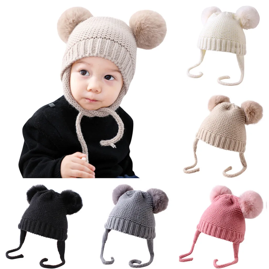 Милая теплая вязаная крючком шапка с помпоном для маленьких мальчиков и девочек