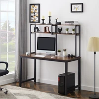 home office 52inches computer desk with hutch and shelves space saving laptop table modern pc workstation black metal frame desk