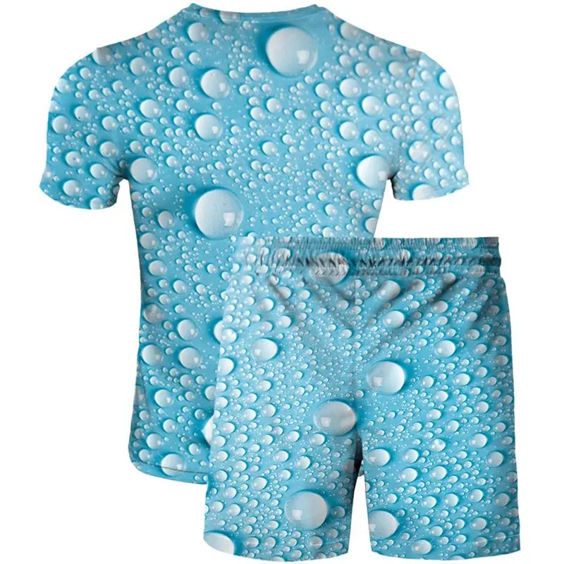 

2021 fashion new printed water drop pattern T-shirt suit men and women casual 3D short-sleeved shorts two-piece trend