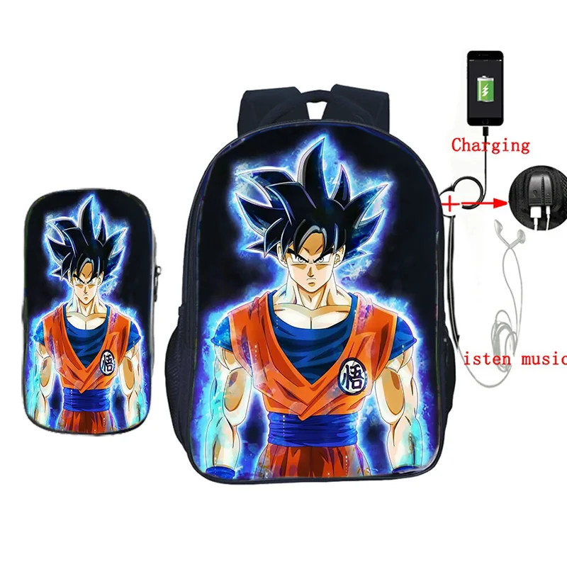 17 2 шт./компл. школьные сумки с пеналом аниме Dragon Ball Z рюкзак Гоку печать usb зарядка дорожные сумки для подростков - Цвет: 17