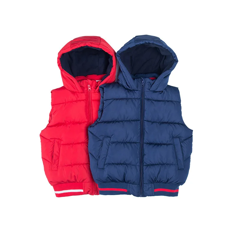 

Boys Girls Autumn/Winter Down-Cotton Warm Vest Children's Cute Velvet Thicken Hooded Zipper Sleeveless coat Kindergarten Uniform