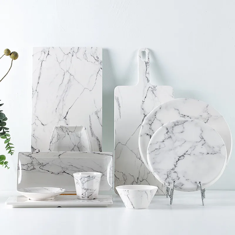 Европейский белый мраморный Меламиновый поднос для хранения тарелка десертов