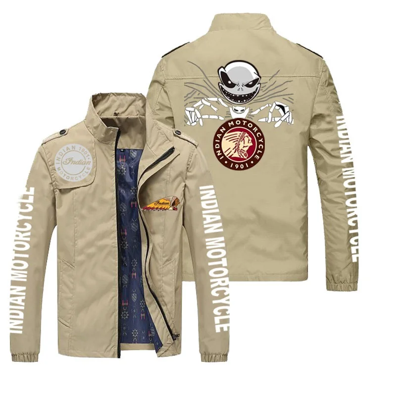 

2021 dark blue collar solid color four seasons zipper digging bag straight down skull printing casual zipper youth jacket men's
