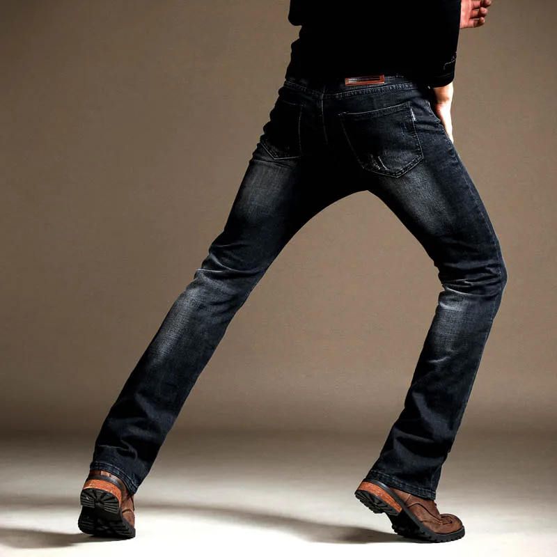Mens Business Casual Flare Jeans Boot Cut Long Flared Jeans for Men Classic Vintage Slim Bootcut Denim Pants Black Blue