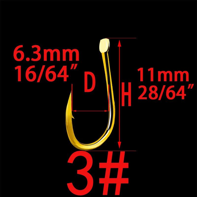 Barbed Golden 3 100 шт. крючки для ловли карпа с тефлоновым покрытием из высокоуглеродистой стали, матовые, черные, золотистые, с микро-зажимом, размер 1# до 13# рыболовный крючок для ловли карпа - Цвет: Barbed Golden 3