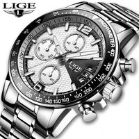 lige military watches men stainless steel band waterproof quartz wristwatch chronograph clock male fashion sports watch with box