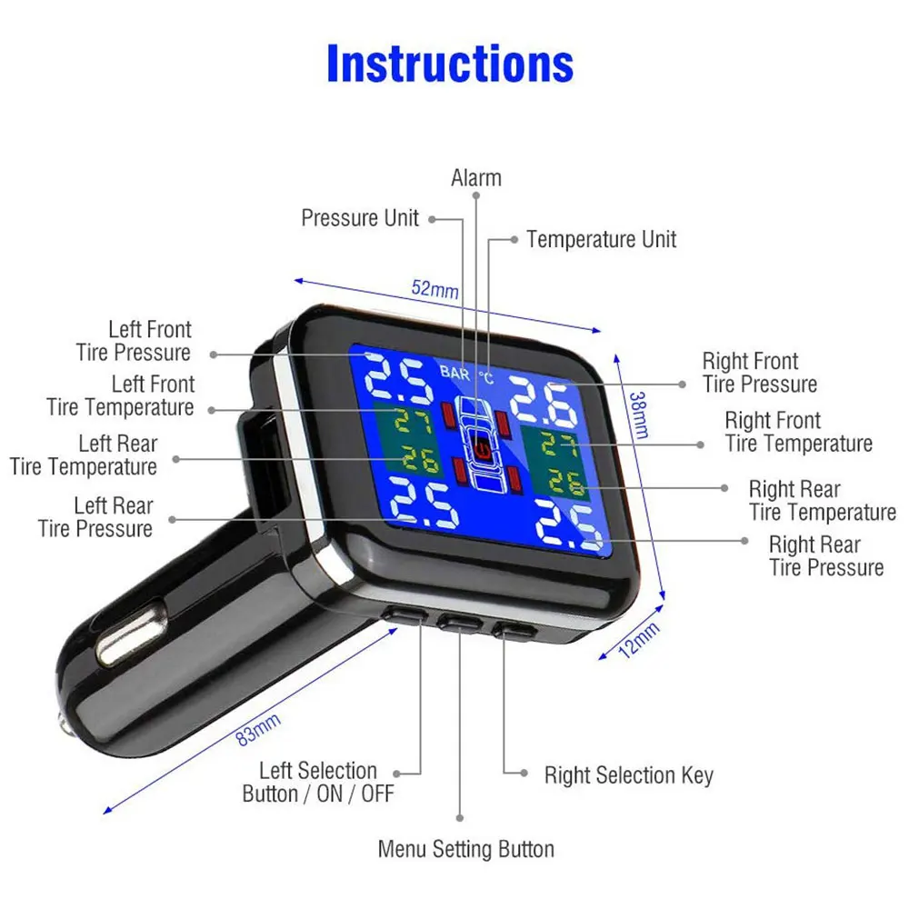 Автомобильный TPMS прикуриватель USB система контроля давления в шинах ЖК дисплей
