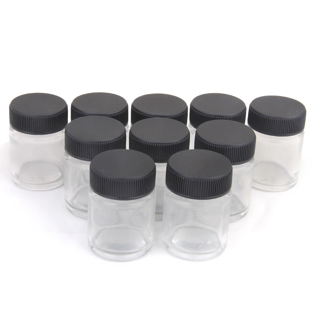 

10 x 22cc Airbrush Glass Bottles Blank Jars Pots Lid Paint Cups