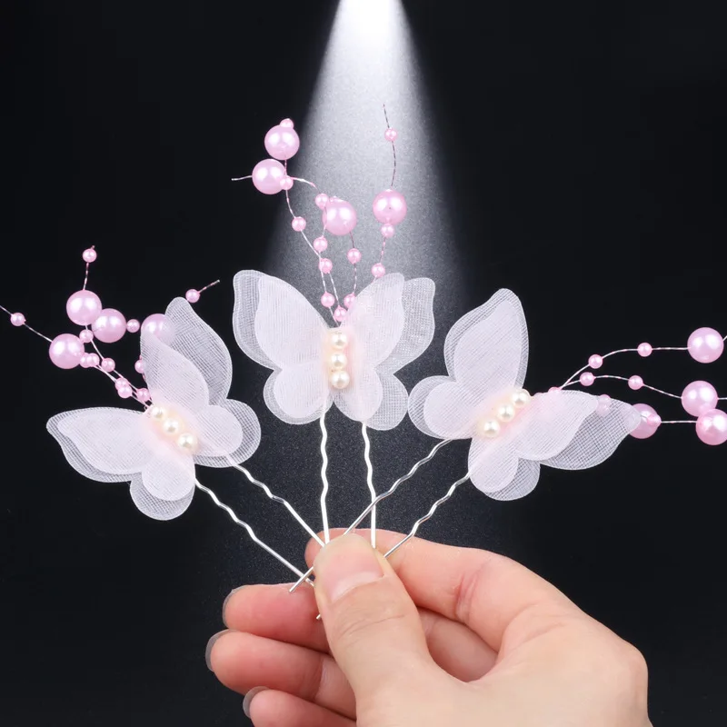 10 pcs/set Butterfly Hair Clips Pearl Hairpin Children U-shaped Barrettes Bride Accessories for Women Girls QIANJI | Украшения и