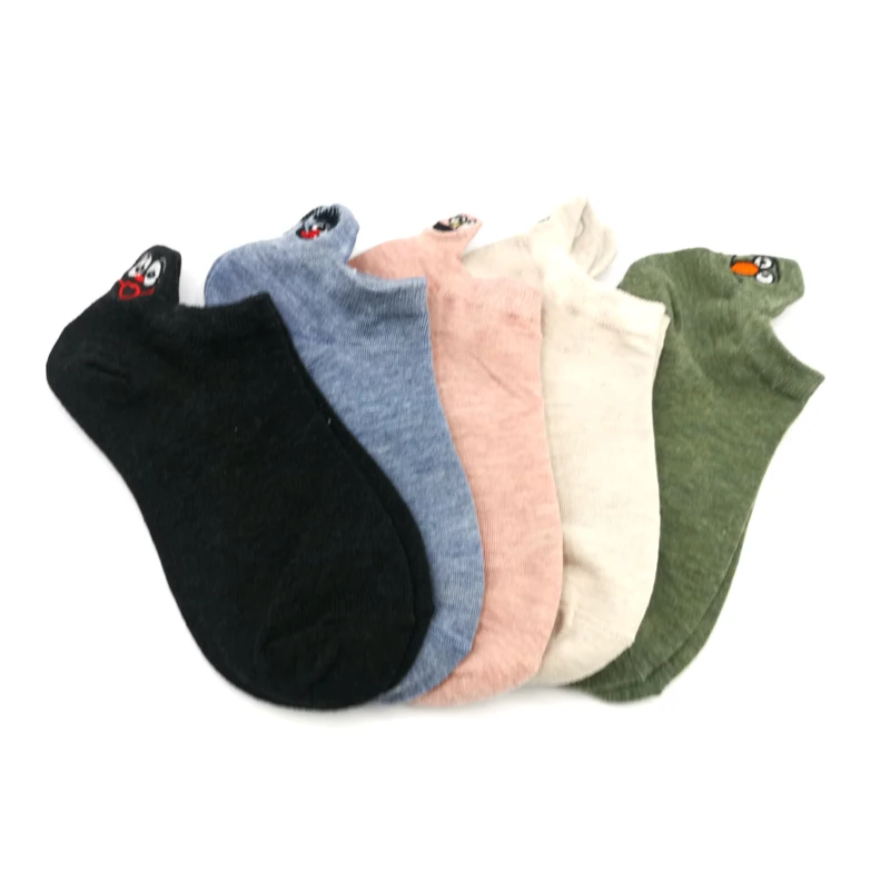 5 Pairs 5 пар/упак. каваи вышитые выразительные женские носки счастливые модные короткие забавные носки женские хлопковые летние яркие цвета - Цвет: 5 Pairs
