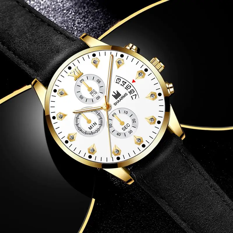 Модные мужские коричневые часы с кожаным ремешком из нержавеющей стали