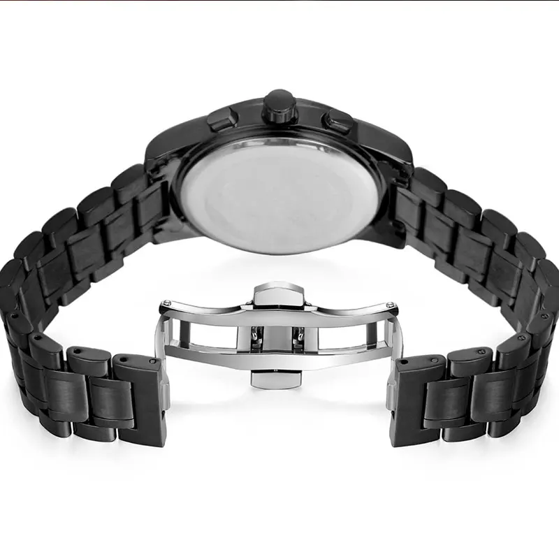 Часы мужские с хронографом водонепроницаемые полностью стальные