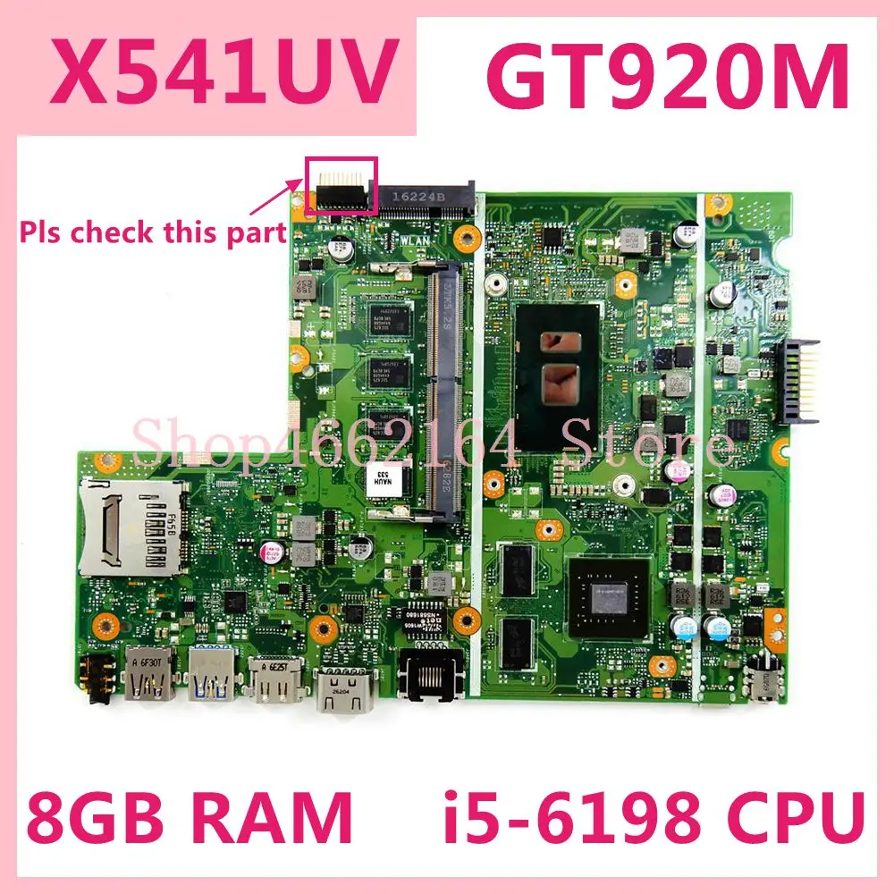 Get X541UV 8GB RAM GT920M i5-6198 CPU mainboard For ASUS X541UV X541U X541 laptop motherboard 90NB0CG0-R02100 tested OK