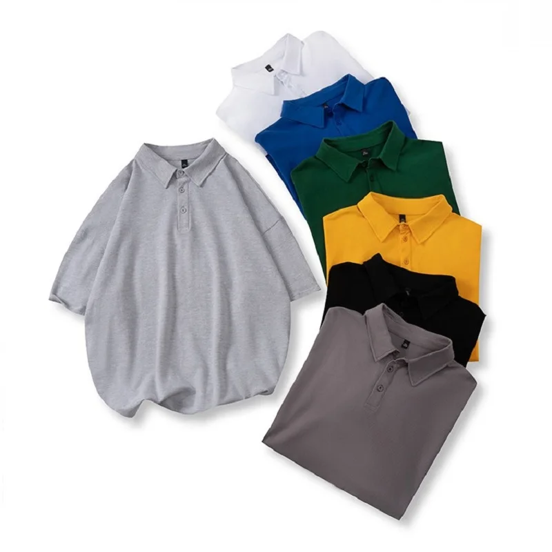 

Summer Men Cotton Lapel Short-sleeved Fashion Loose T-shirt Trend New Color Daily Work Large Size Clothing -40