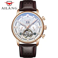 ailang 2022 fashion new business tourbillon men wristwatches luminous waterproof rose gold case leather men mechanical watch 201