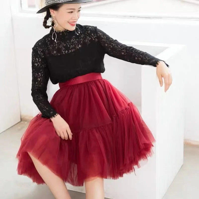 

Gauze skirt women's half length skirt short puff skirt super large swing show thin high waist gauze skirt 2021 summer new cake
