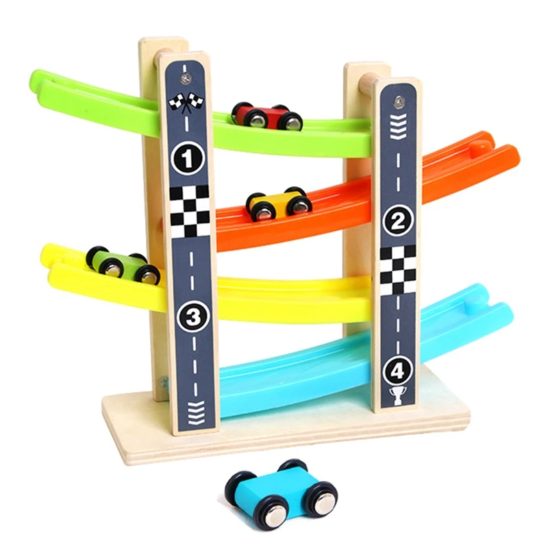 

Children Wooden Track Glider Inertia Game Toys Kids Four-Layer Track Pulley Slide Car Building Kits Baby Funny Toy C44