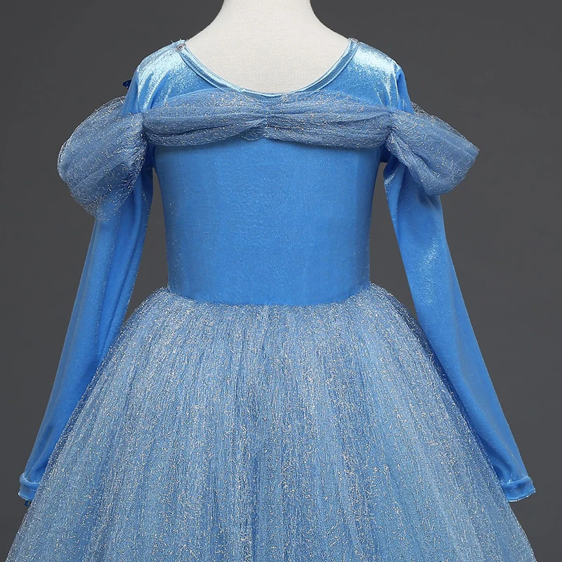 

Flower Girls Dresses Illusion Embroidery Crystal Lace Luxury Tulle Ball Gown O-Neck Floor-Length Kids Party Princess Skirt D384