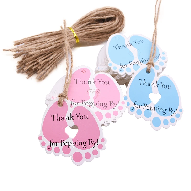 

50pcs/lot Baby Shower Gift Tags Pink Blue Baby Feets Thank You Tag Christening Baptism Party Decoration Gender Reveal Supplies