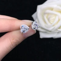 14K White Gold Stud Earrings AU585 0.5Ct each Heart Shape Engagement Diamond Earrings Romantic Jewelry