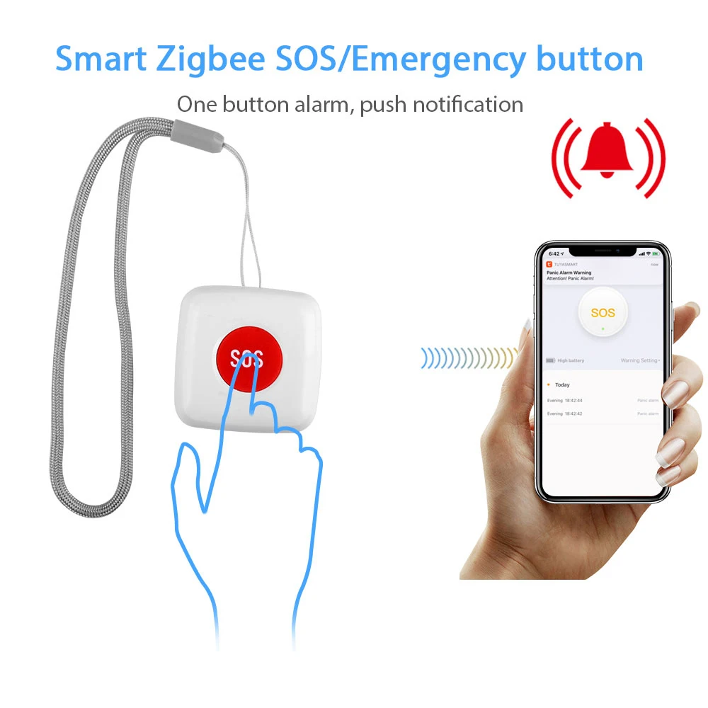 Кнопка SOS TUYA ZigBee сенсорная Водонепроницаемая сигнализация для пожилых людей